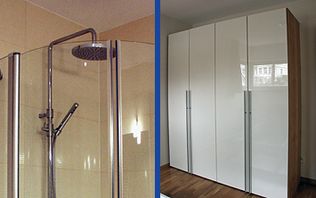 Echtglasdusche | Hochglanz-Kleiderschrank